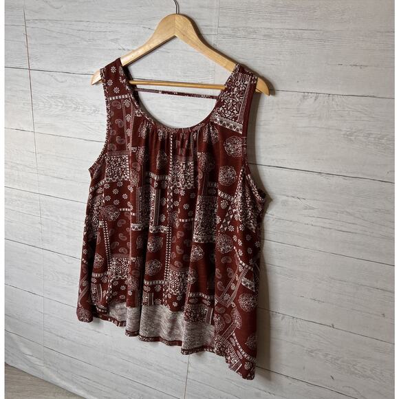 Natural Life Top Womens Size XS/S Rust Floral Paisley Bandana Print Tank Blouse - Picture 5 of 16